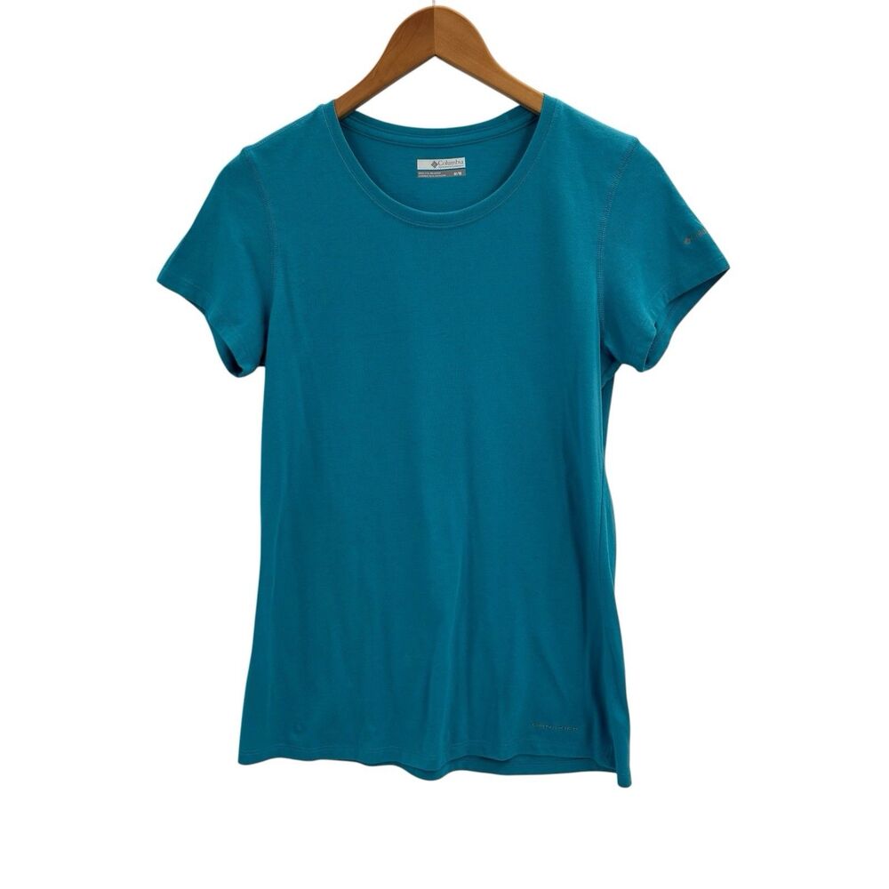 Columbia Womens Medium Omni Wick Short Sleeve Tee Blue Outdoor Active Small Flaw